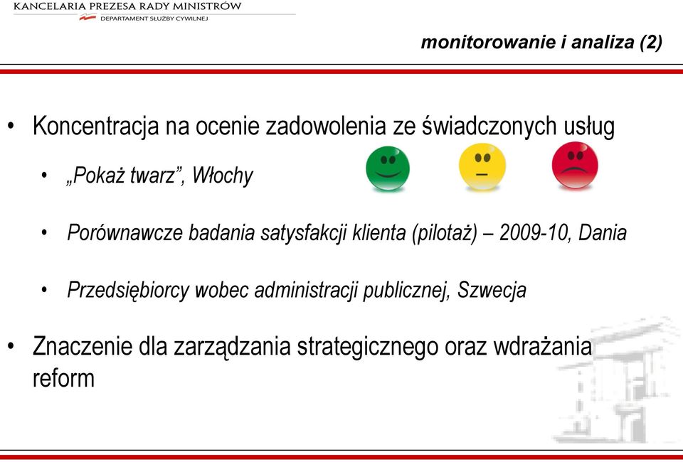 klienta (pilotaż) 2009-10, Dania Przedsiębiorcy wobec administracji