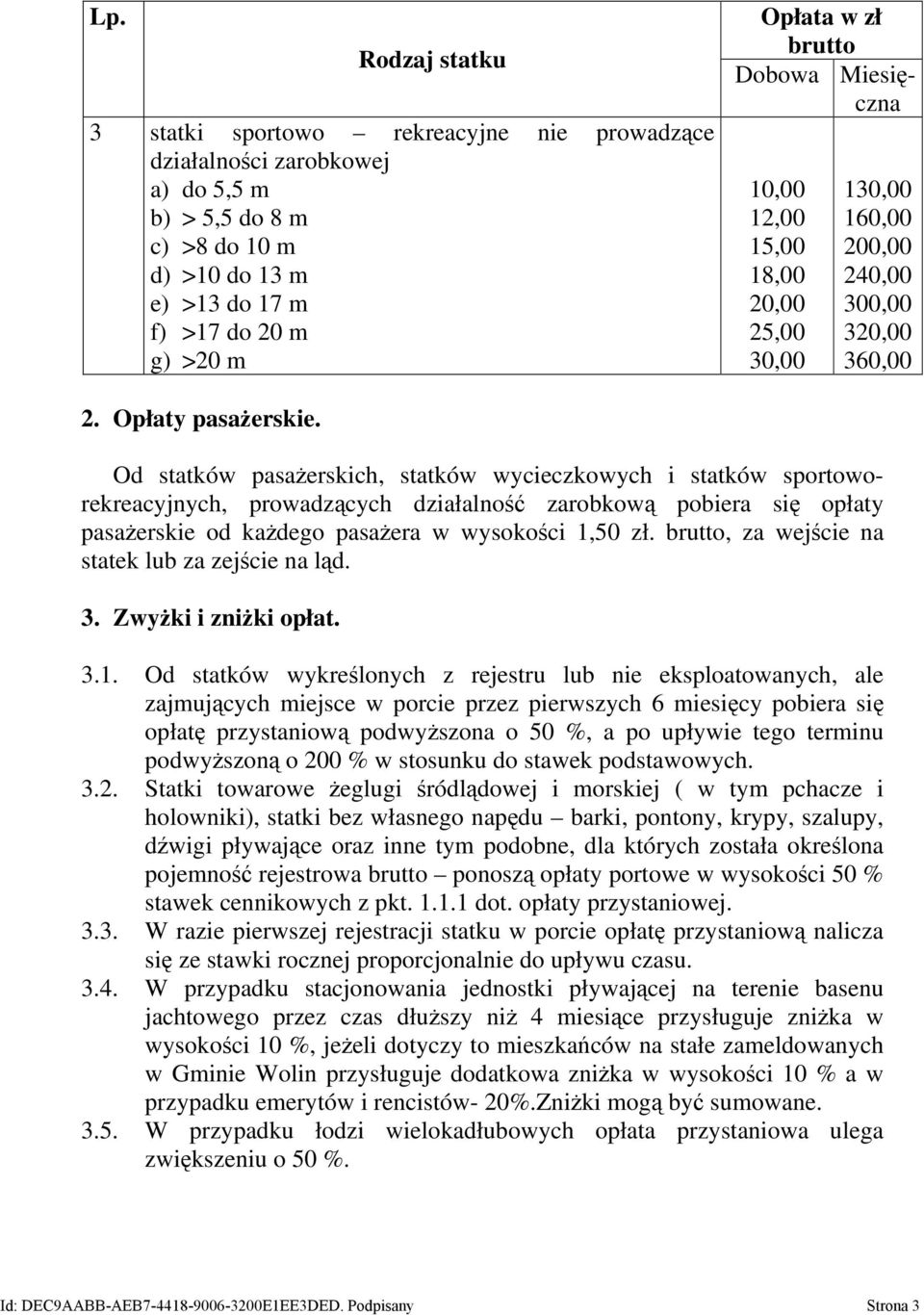 Od statków pasażerskich, statków wycieczkowych i statków sportoworekreacyjnych, prowadzących działalność zarobkową pobiera się opłaty pasażerskie od każdego pasażera w wysokości 1,50 zł.