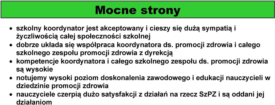 promocji zdrowia i całego szkolnego zespołu promocji zdrowia z dyrekcją kompetencje koordynatora i całego szkolnego zespołu ds.