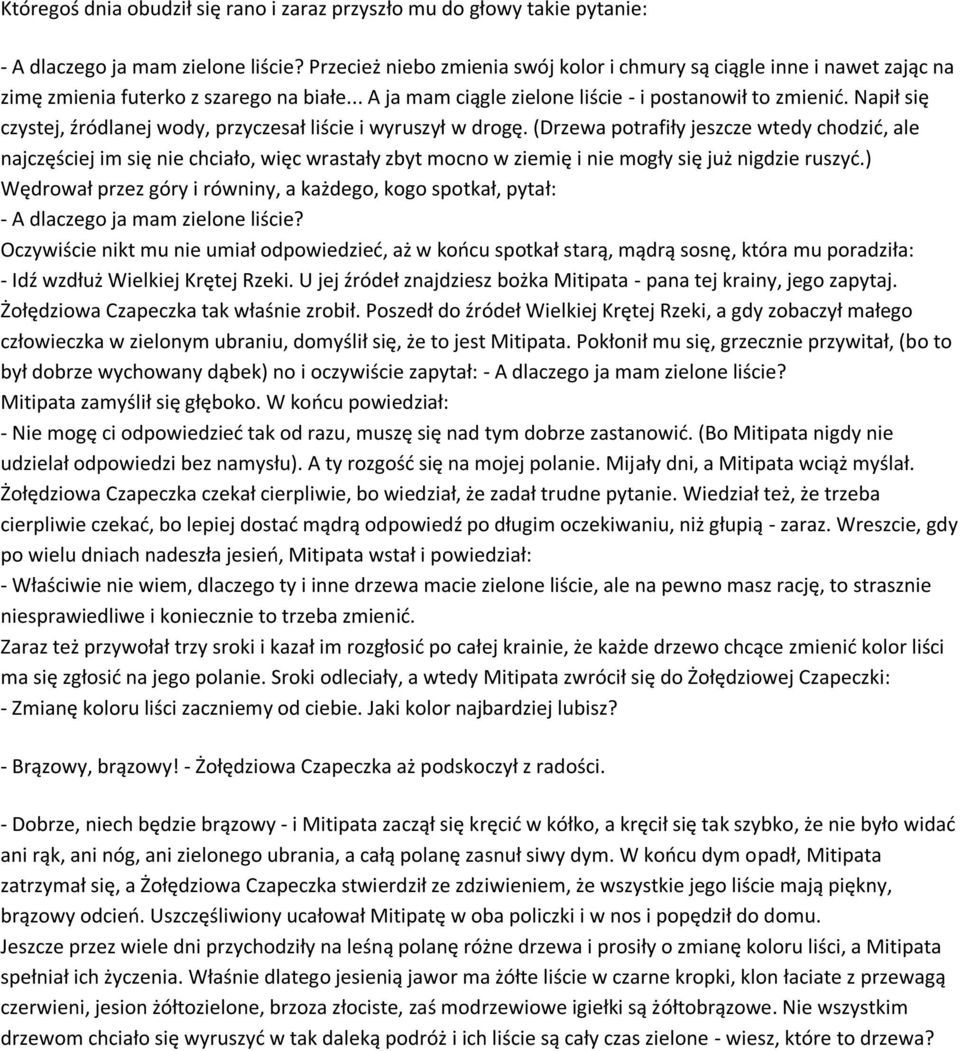Napił się czystej, źródlanej wody, przyczesał liście i wyruszył w drogę.