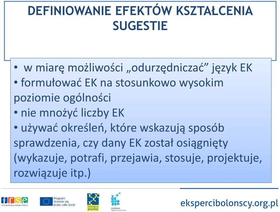 liczby EK używać określeń, które wskazują sposób sprawdzenia, czy dany EK