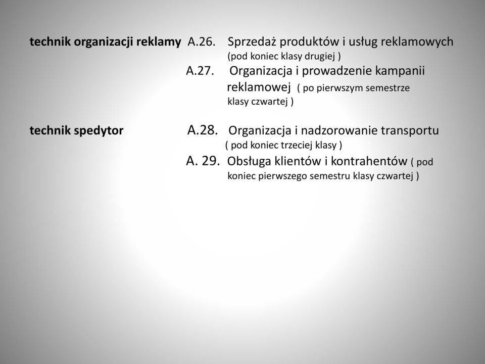 Organizacja i prowadzenie kampanii reklamowej ( po pierwszym semestrze klasy czwartej )