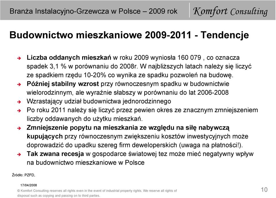 Później stabilny wzrost przy równoczesnym spadku w budownictwie wielorodzinnym, ale wyraźnie słabszy w porównaniu do lat 2006-2008 Wzrastający udział budownictwa jednorodzinnego Po roku 2011 należy