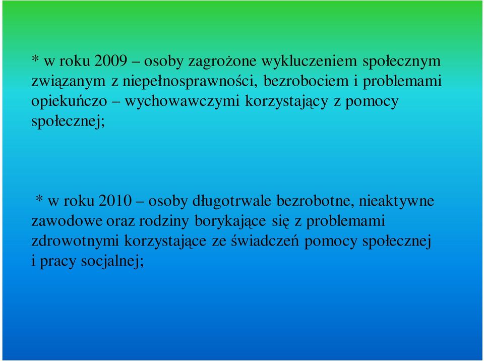 roku 2010 osoby długotrwale bezrobotne, nieaktywne zawodowe oraz rodziny borykające się