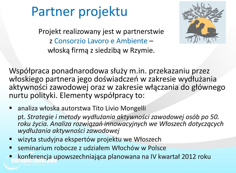 Elementy współpracy to: analiza włoska autorstwa Tito Livio Mongelli pt. Strategie i metody wydłużania aktywności zawodowej osób po 50. roku życia.