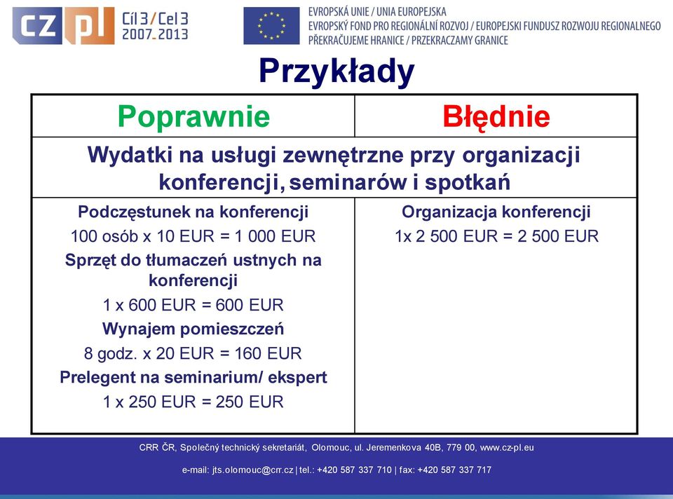 tłumaczeń ustnych na konferencji 1 x 600 EUR = 600 EUR Wynajem pomieszczeń 8 godz.