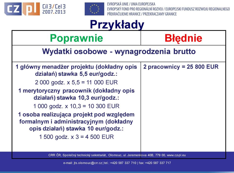 x 5,5 = 11 000 EUR 1 merytoryczny pracownik (dokładny opis działań) stawka 10,3 eur/godz.: 1 000 godz.