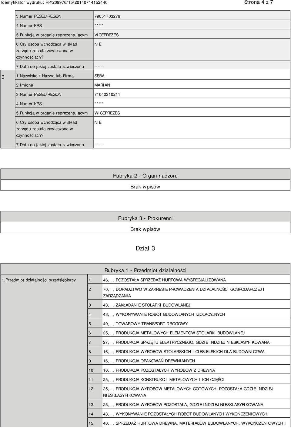 Czy osoba wchodząca w skład zarządu została zawieszona w czynnościach? WICEPREZES 7.