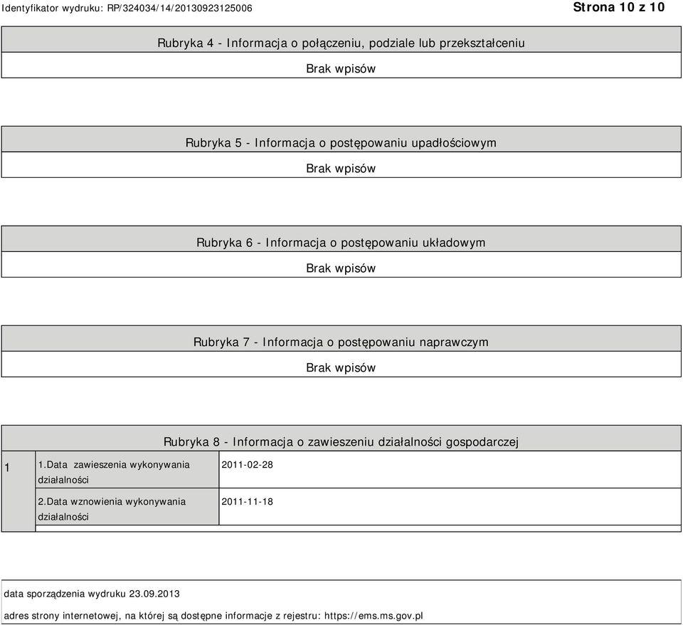 działalności gospodarczej 1 1.Data zawieszenia wykonywania działalności 2.