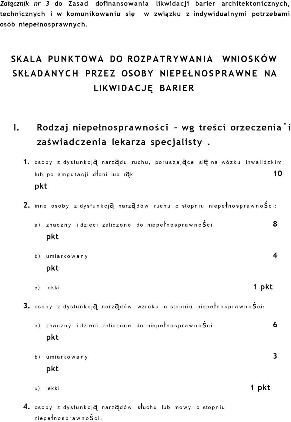 Rodzaj niepełnosprawności wg treści orzeczenia * i zaświad czenia lekarza specjalisty. 1.