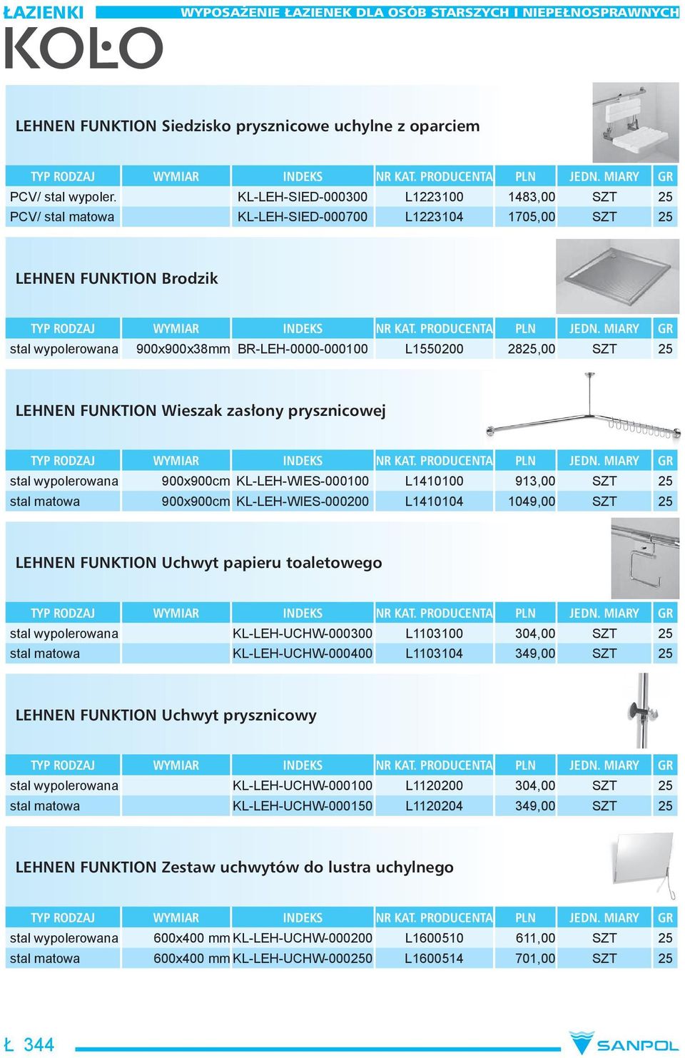 25 LEHNEN FUNKTION Wieszak zasłony prysznicowej stal wypolerowana 900x900cm KL-LEH-WIES-000100 L1410100 913,00 SZT 25 stal matowa 900x900cm KL-LEH-WIES-000200 L1410104 1049,00 SZT 25 LEHNEN FUNKTION