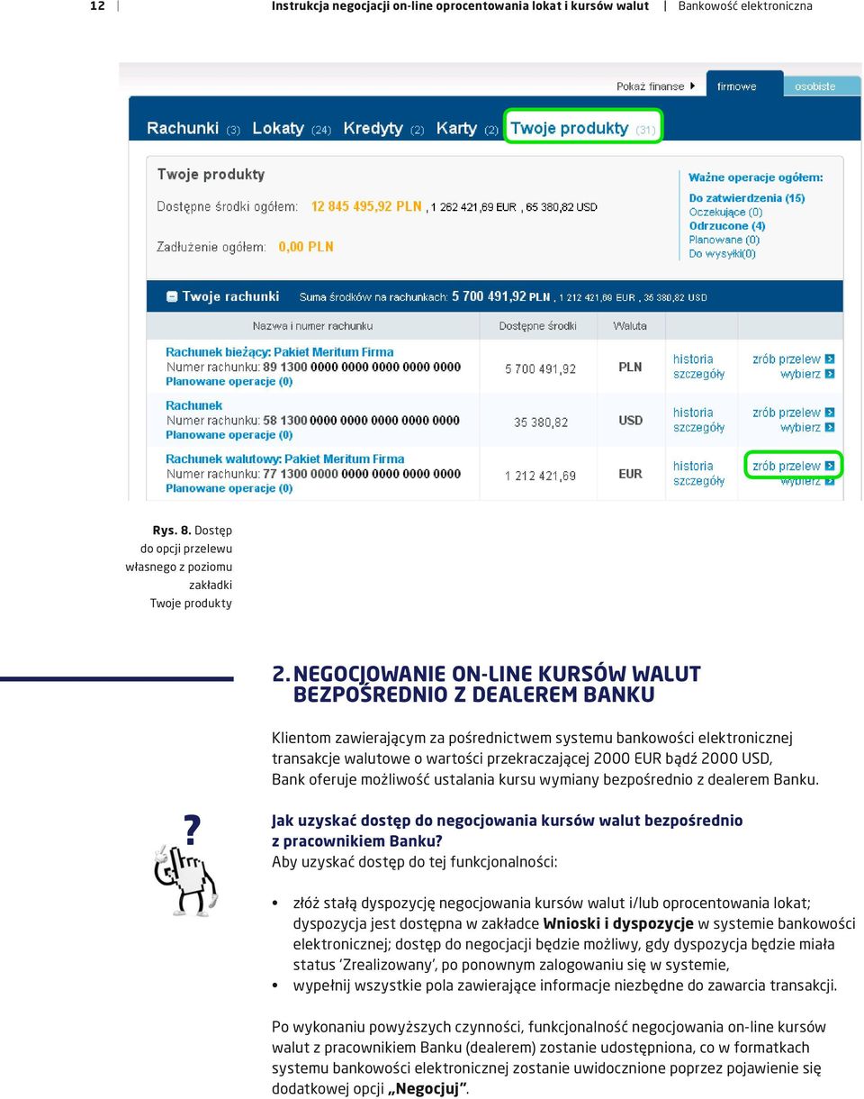 2000 USD, Bank oferuje możliwość ustalania kursu wymiany bezpośrednio z dealerem Banku.? Jak uzyskać dostęp do negocjowania kursów walut bezpośrednio z pracownikiem Banku?