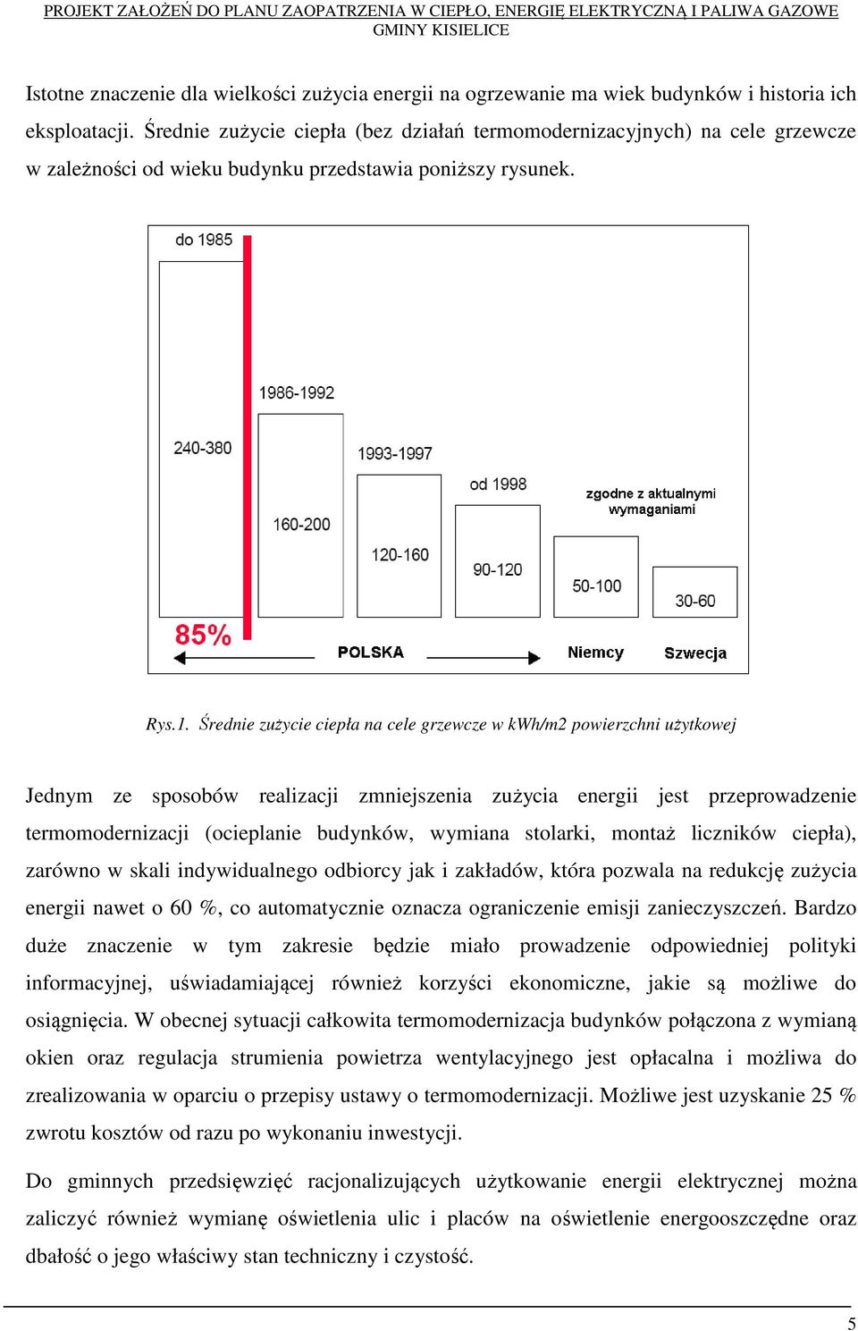 Średnie zużycie ciepła na cele grzewcze w kwh/m2 powierzchni użytkowej Jednym ze sposobów realizacji zmniejszenia zużycia energii jest przeprowadzenie termomodernizacji (ocieplanie budynków, wymiana