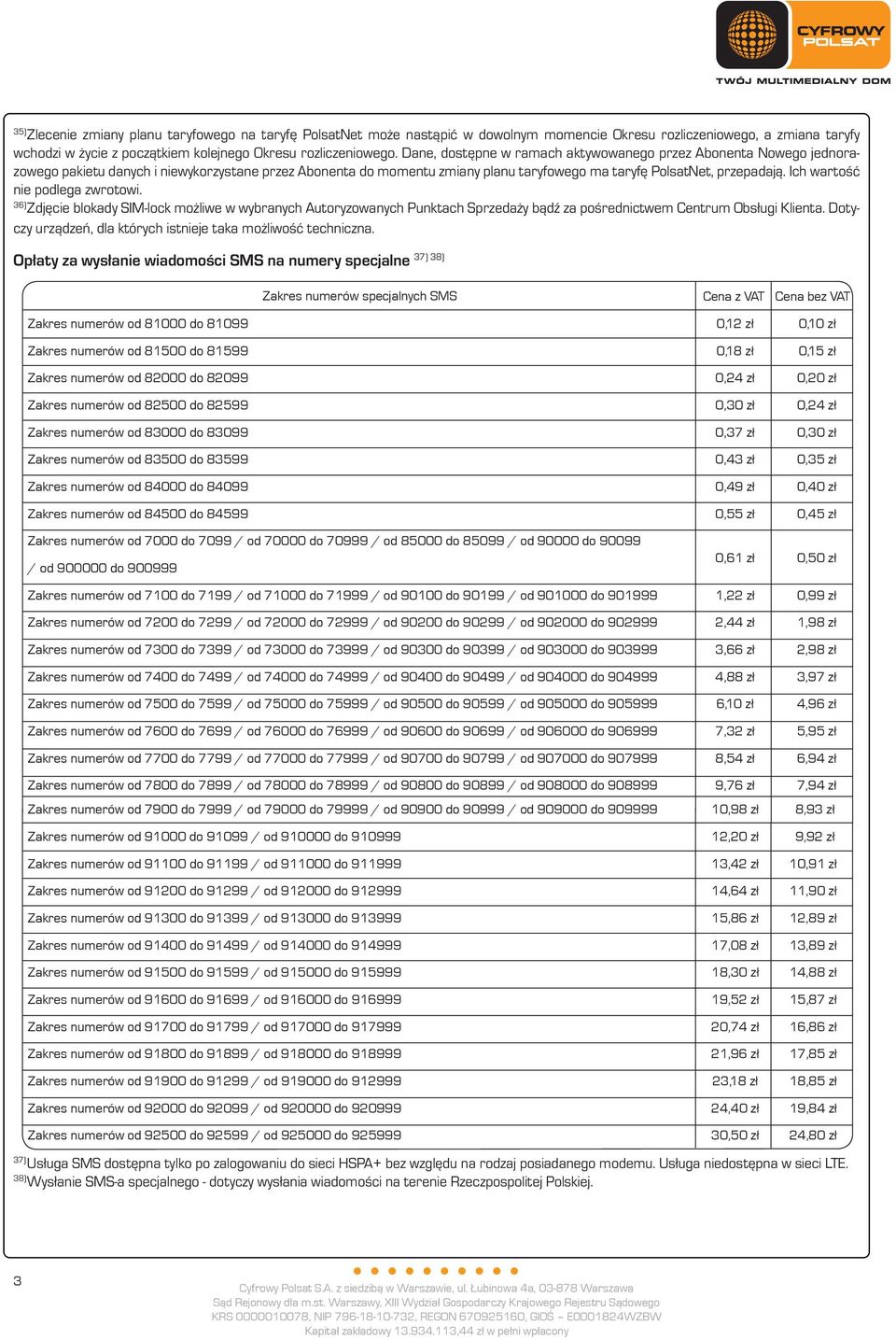 Ich wartość nie podlega zwrotowi. 36) Zdjęcie blokady SIM-lock możliwe w wybranych Autoryzowanych Punktach Sprzedaży bądź za pośrednictwem Centrum Obsługi Klienta.