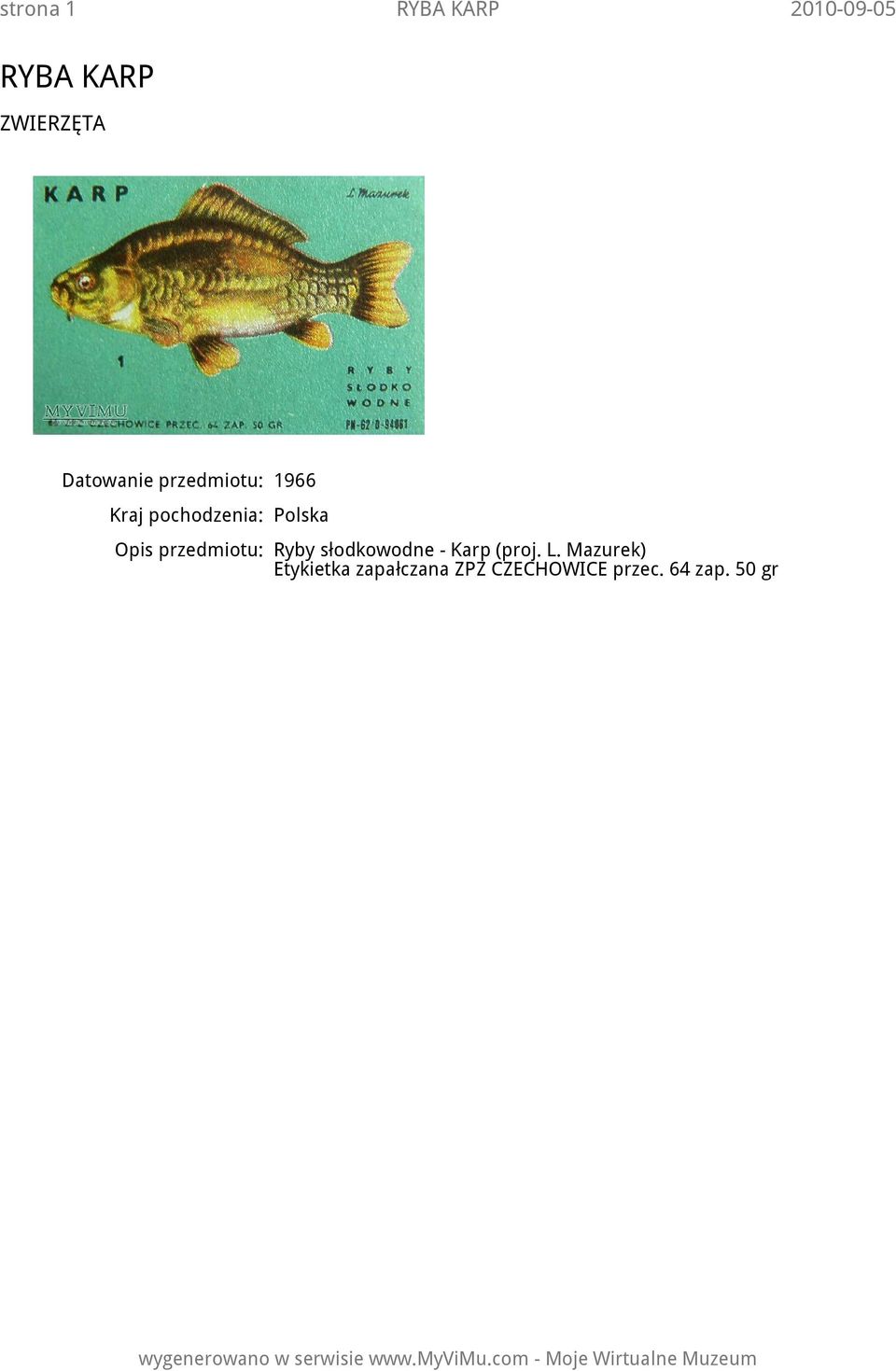 Ryby słodkowodne - Karp (proj. L.