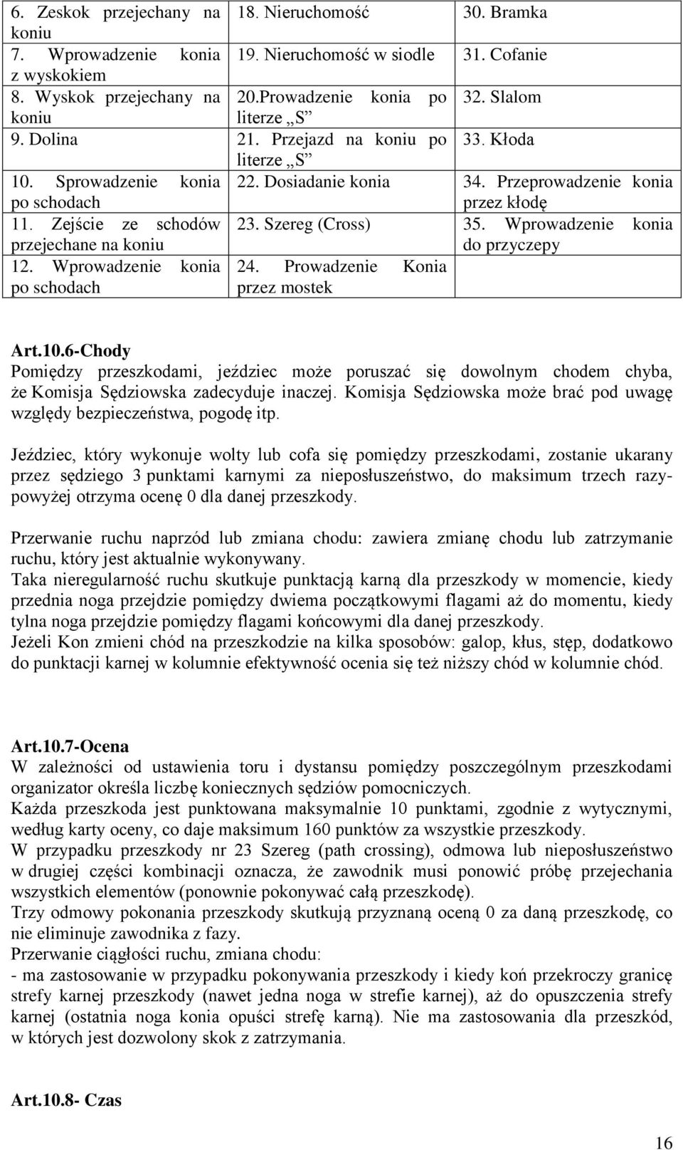 Szereg (Cross) 35. Wprowadzenie konia przejechane na koniu do przyczepy 12. Wprowadzenie konia 24. Prowadzenie Konia po schodach przez mostek Art.10.