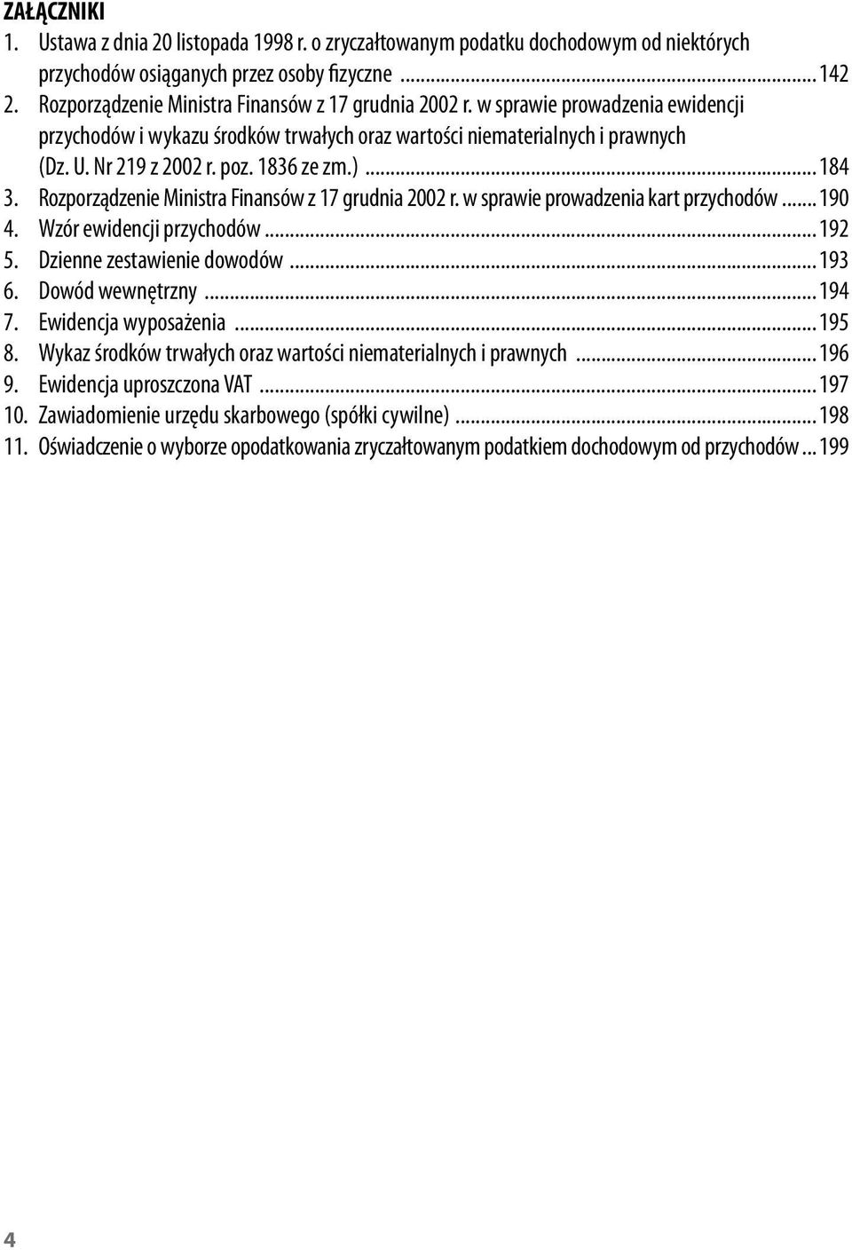 1836 ze zm.)... 184 3. Rozporządzenie Ministra Finansów z 17 grudnia 2002 r. w sprawie prowadzenia kart przychodów... 190 4. Wzór ewidencji przychodów... 192 5. Dzienne zestawienie dowodów... 193 6.