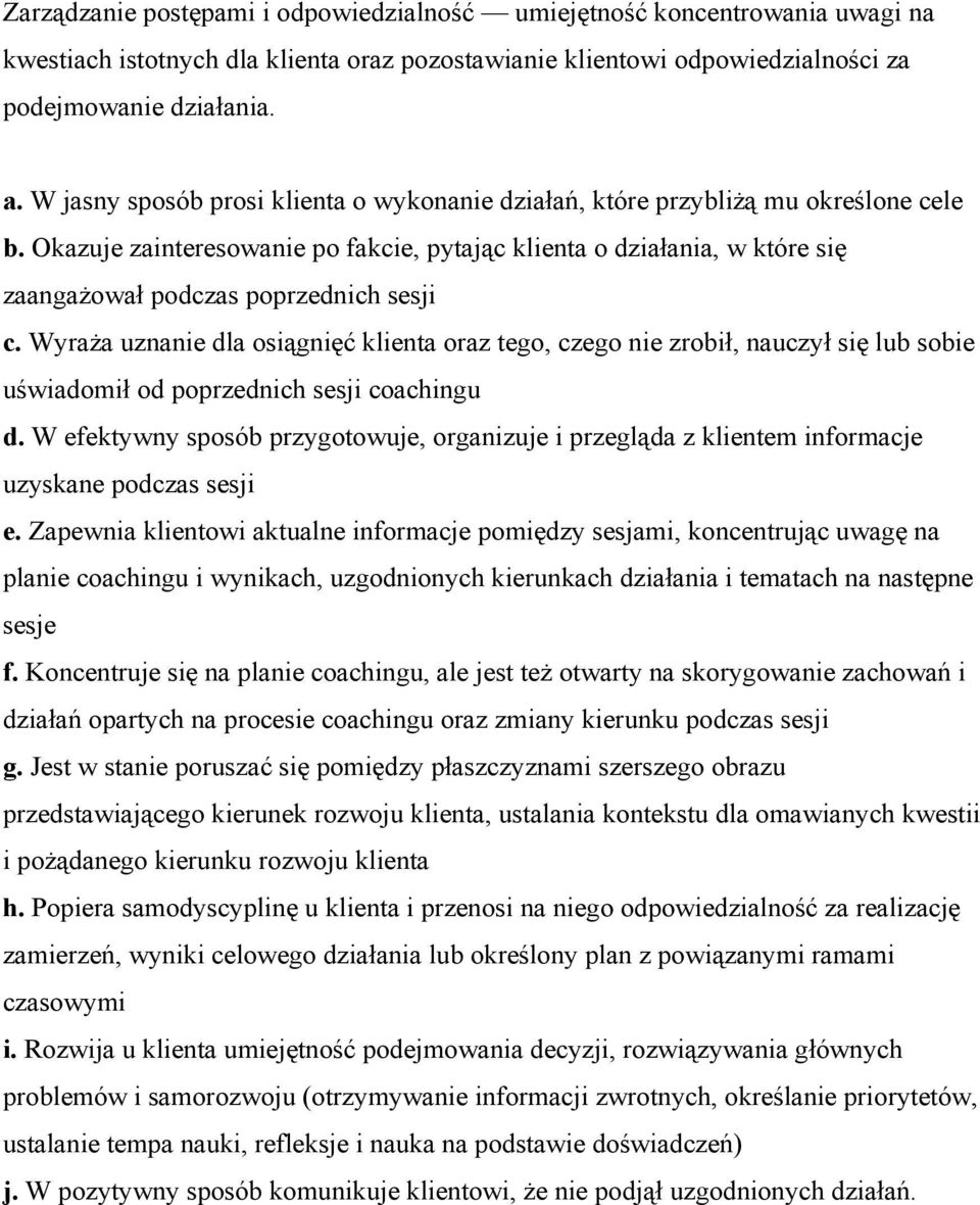 Okazuje zainteresowanie po fakcie, pytając klienta o działania, w które się zaangażował podczas poprzednich sesji c.