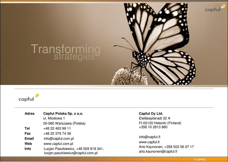 pl Web www.capful.com.pl Info Lucjan aszkiewicz, +48 509 918 341, lucjan.paszkiewicz@capful.com.pl Capful Oy Ltd.
