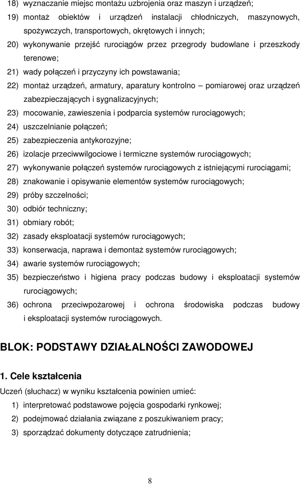 urządzeń zabezpieczających i sygnalizacyjnych; 23) mocowanie, zawieszenia i podparcia systemów rurociągowych; 24) uszczelnianie połączeń; 25) zabezpieczenia antykorozyjne; 26) izolacje