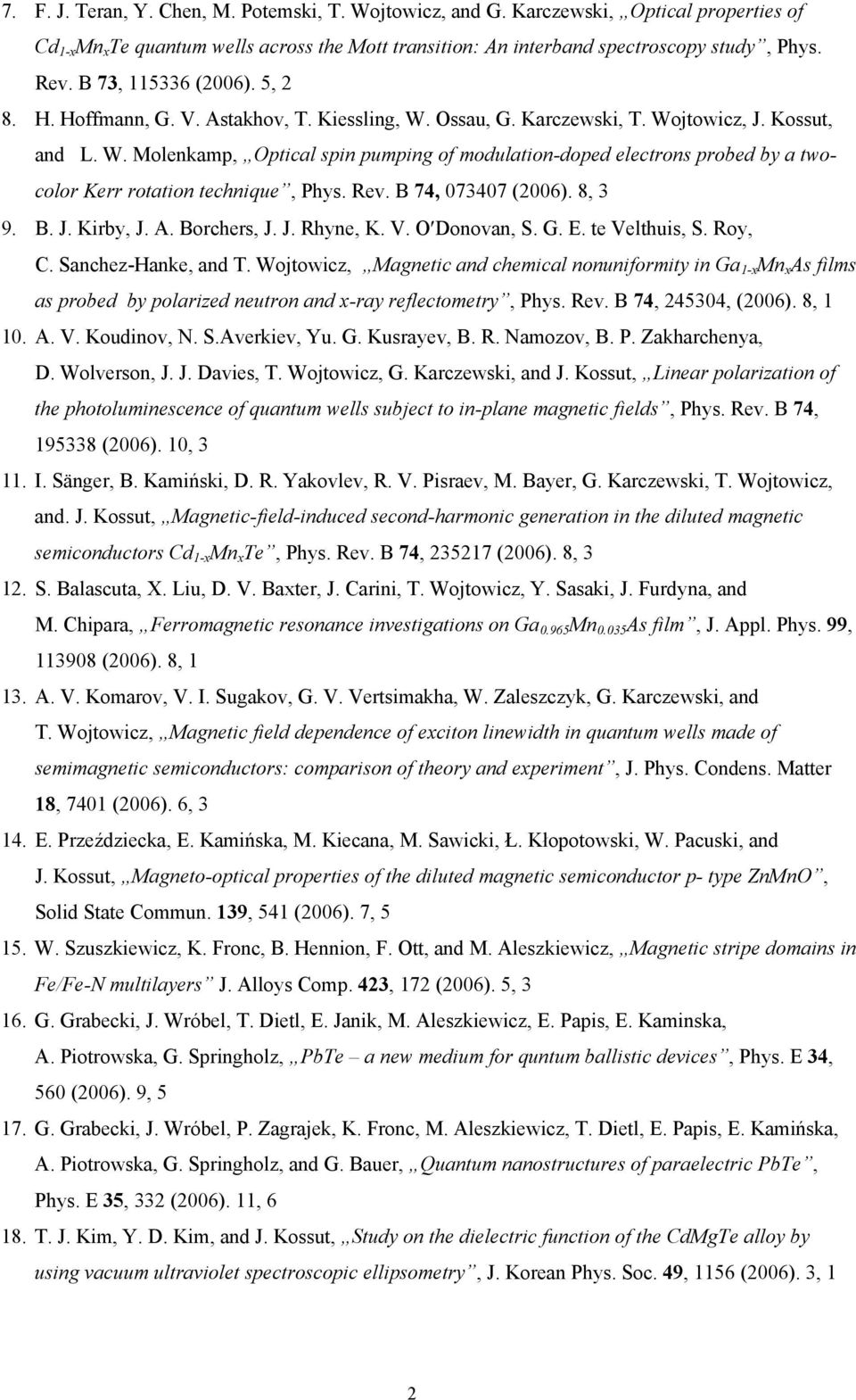 Rev. B 74, 073407 (2006). 8, 3 9. B. J. Kirby, J. A. Borchers, J. J. Rhyne, K. V. O Donovan, S. G. E. te Velthuis, S. Roy, C. Sanchez-Hanke, and T.