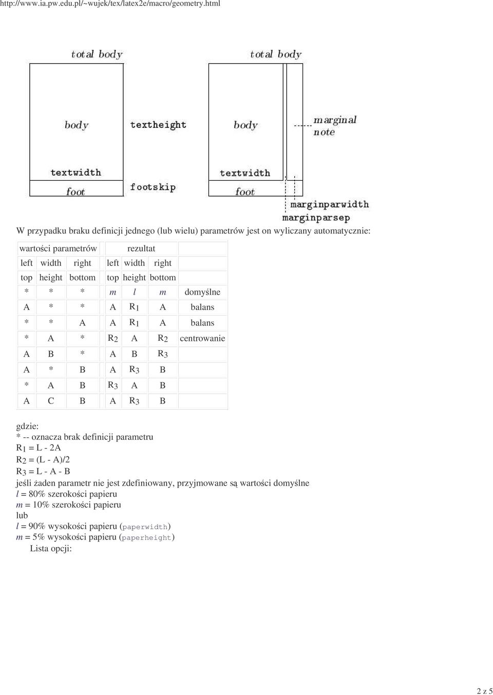 3 A B A C B A R 3 B gdzie: * -- oznacza brak definicji parametru R 1 = L - 2A R 2 = (L - A)/2 R 3 = L - A - B jeli aden parametr nie jest zdefiniowany,