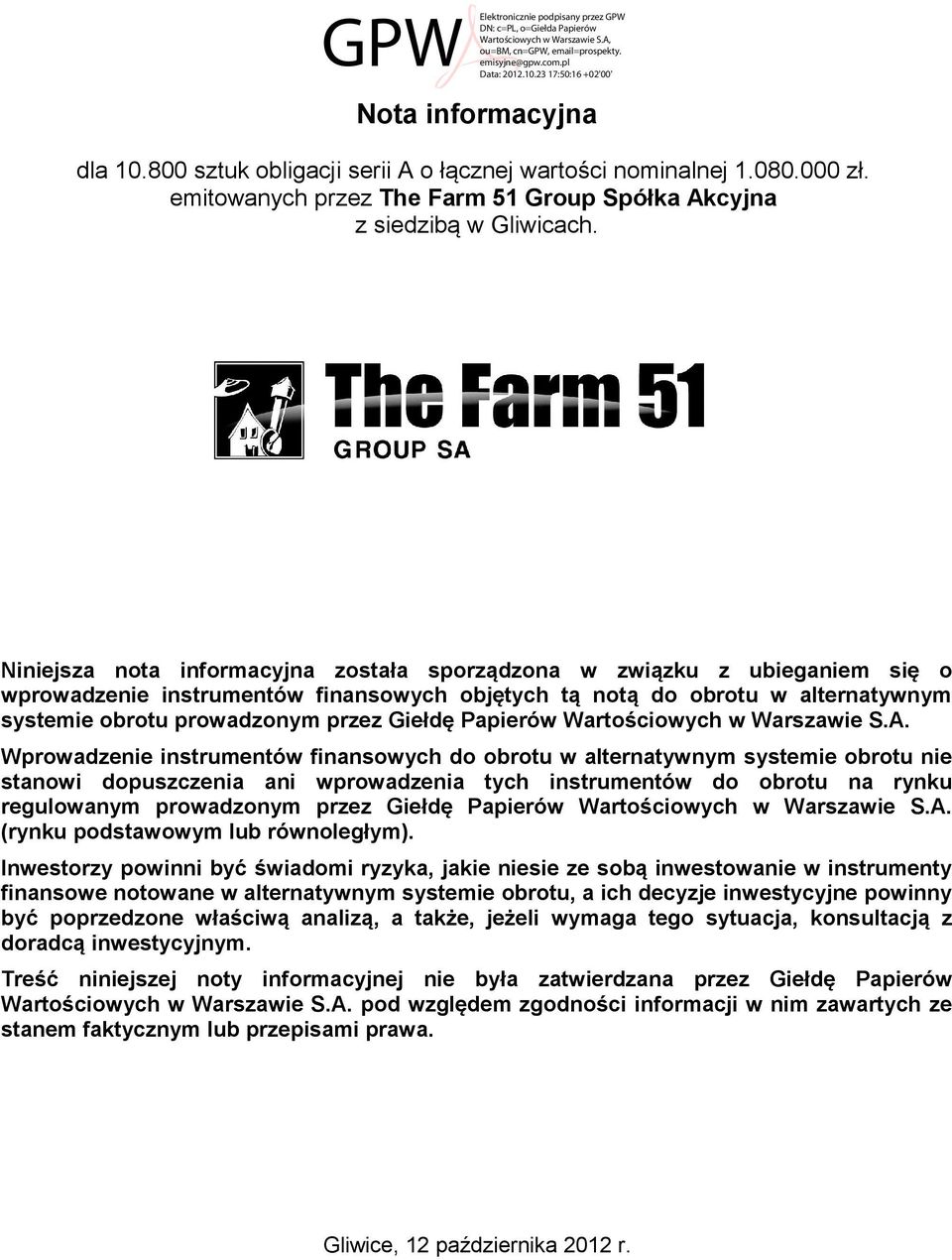 Papierów Wartościowych w Warszawie S.A.
