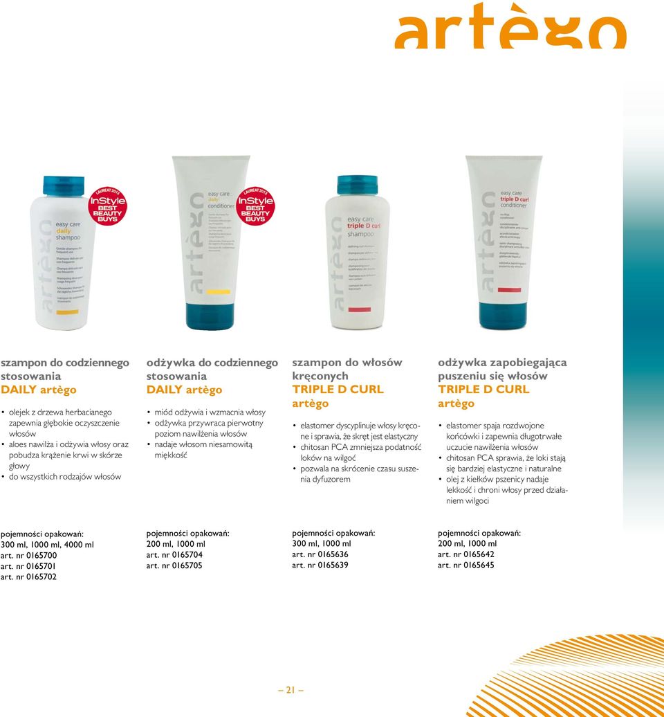 kręconych TRIPLE D CURL elastomer dyscyplinuje włosy kręcone i sprawia, że skręt jest elastyczny chitosan PCa zmniejsza podatność loków na wilgoć pozwala na skrócenie czasu suszenia dyfuzorem odżywka