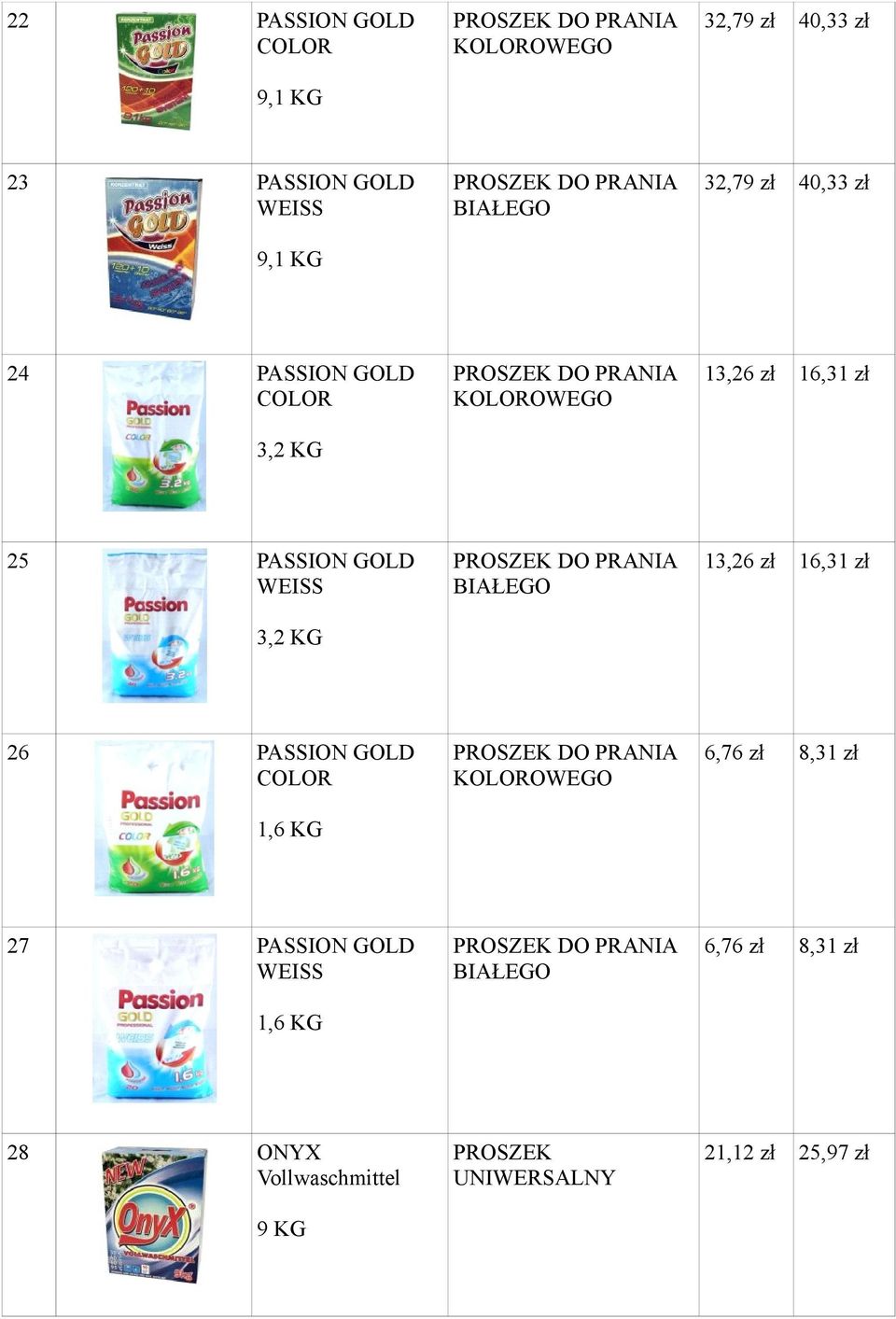 8,31 zł PROSZEK UNIWERSALNY 21,12 zł 25,97 zł 9,1 KG 23 WEISS 9,1 KG 24 COLOR