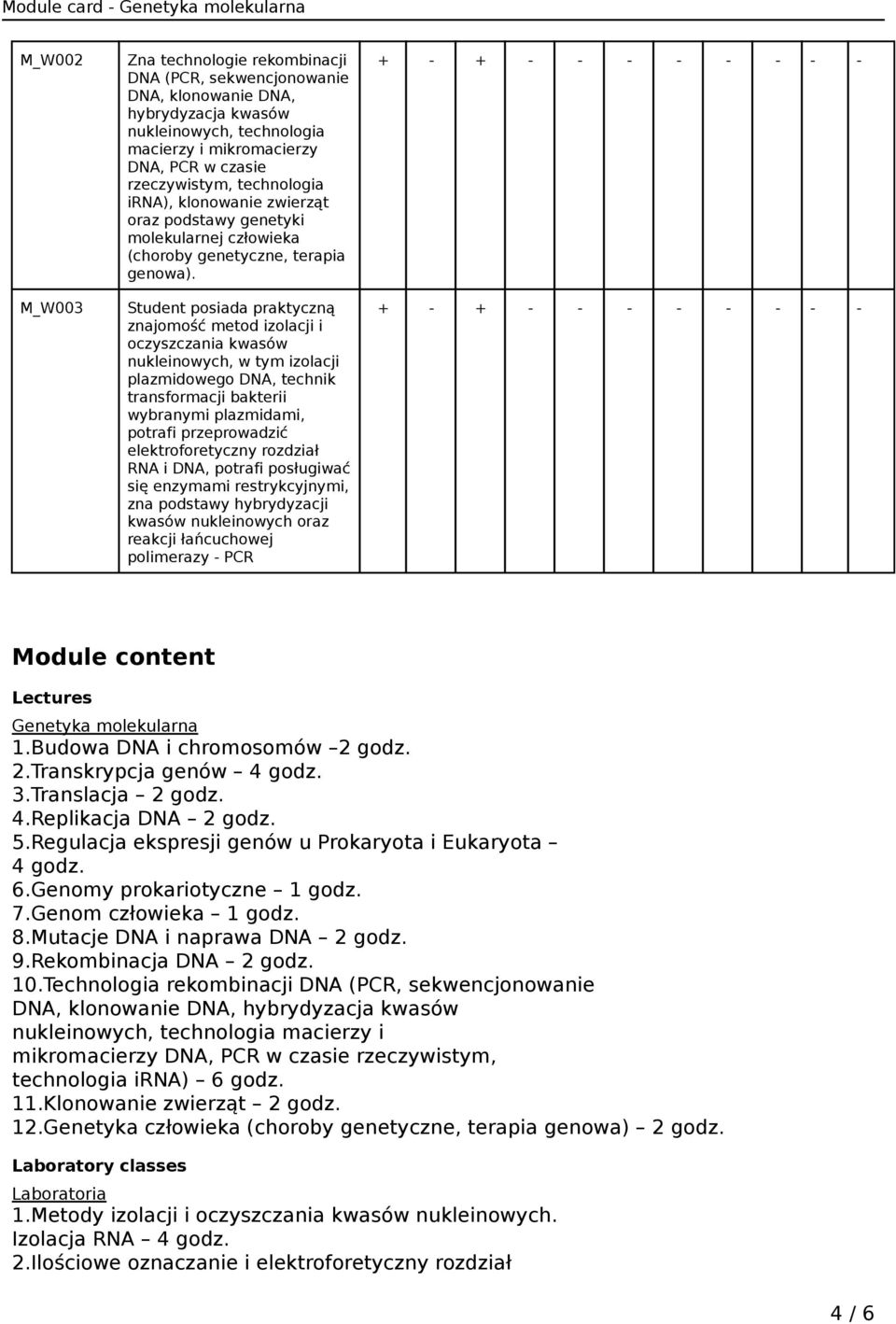 Student posiada praktyczną znajomość metod izolacji i oczyszczania kwasów nukleinowych, w tym izolacji plazmidowego DNA, technik transformacji bakterii wybranymi plazmidami, potrafi przeprowadzić