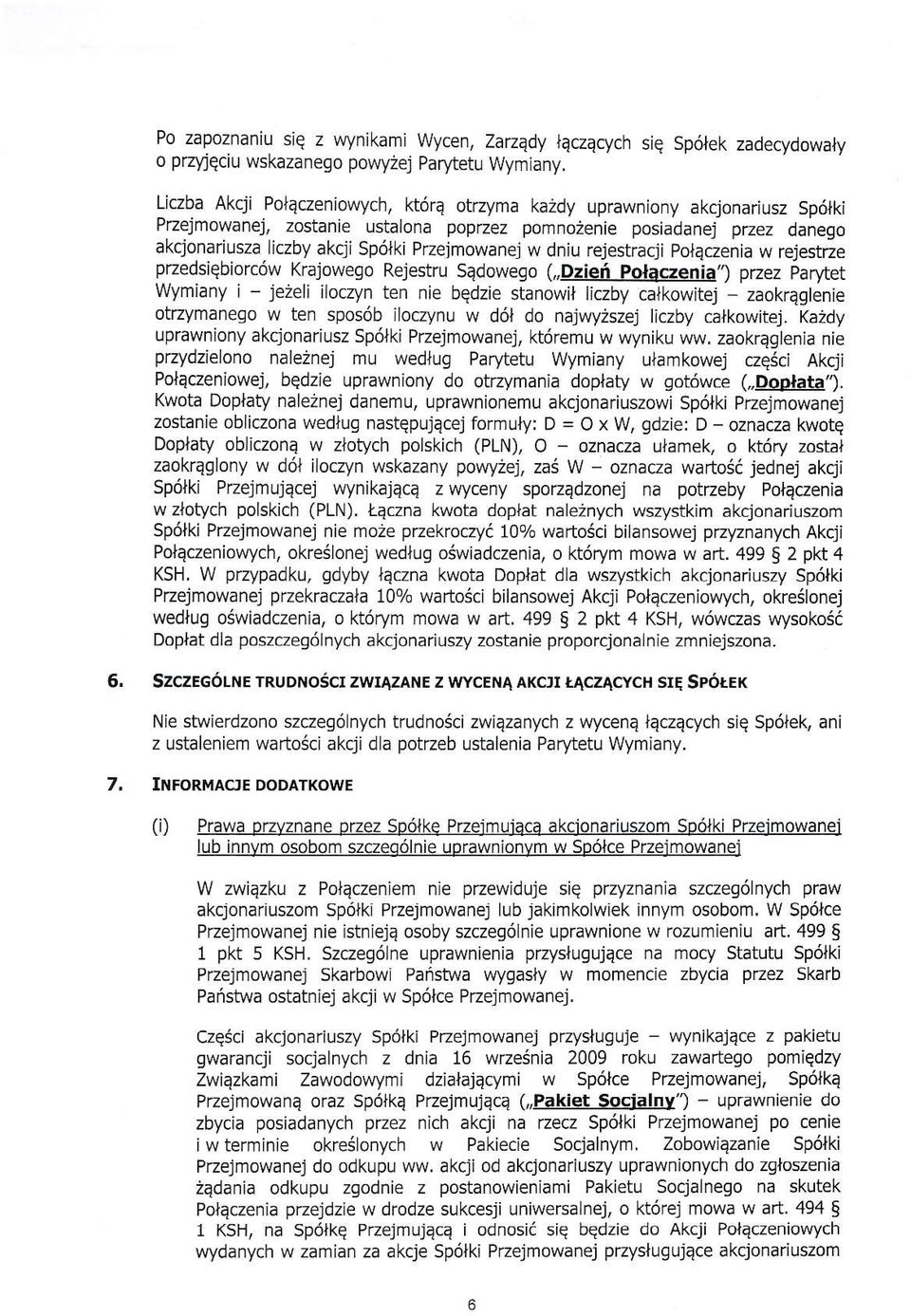 Przejmowanej w dniu rejestracji poleczenia w rejestze przedsiqbiorc6w Krajowego Rejestru SEdowego (,.