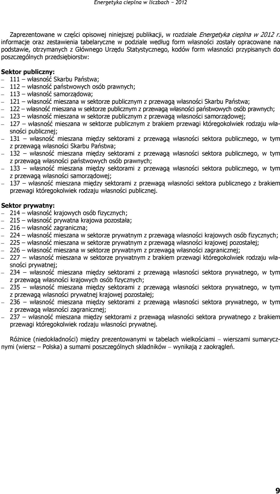 przedsiębiorstw: Sektor publiczny: 111 własność Skarbu Państwa; 112 własność państwowych osób prawnych; 113 własność samorządowa; 121 własność mieszana w sektorze publicznym z przewagą własności