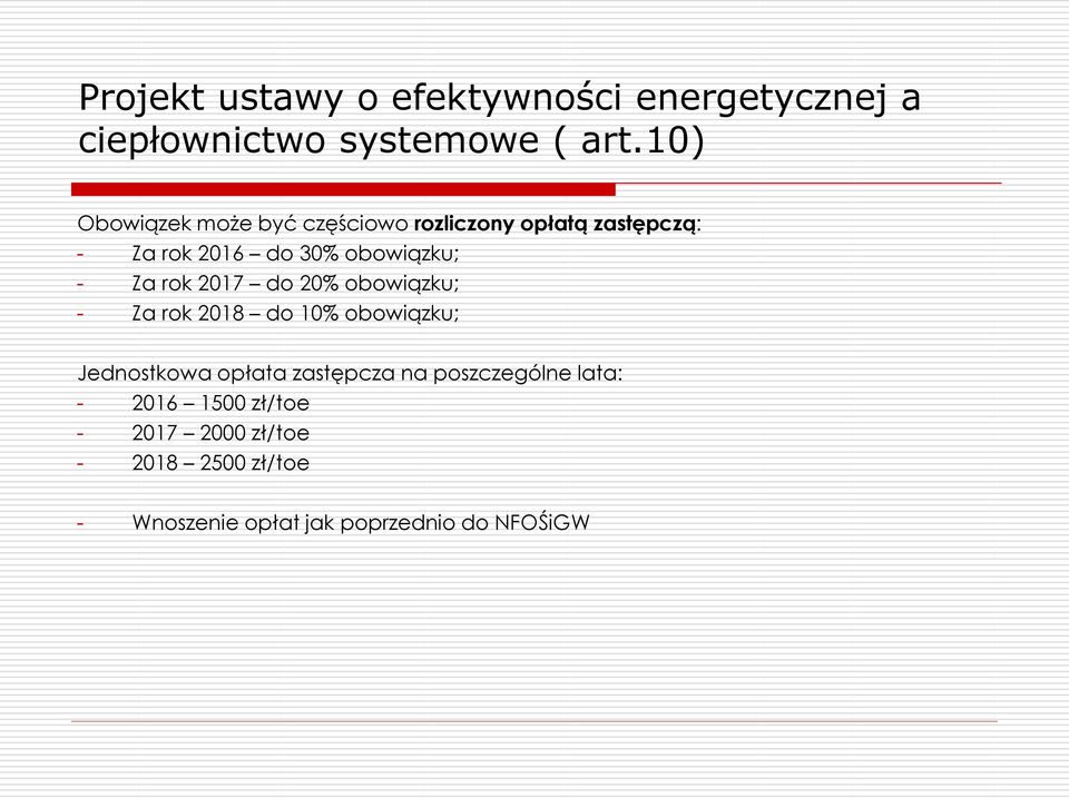 Za rok 2017 do 20% obowiązku; - Za rok 2018 do 10% obowiązku; Jednostkowa opłata zastępcza na