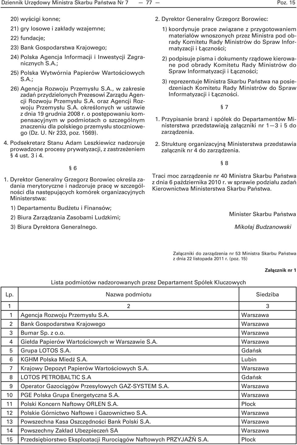 A.; 26) Agencja Rozwoju Przemysłu S.A., w zakresie zadań przydzielonych Prezesowi Zarządu Agencji Rozwoju Przemysłu S.A. oraz Agencji Rozwoju Przemysłu S.A. określonych w ustawie z dnia 19 grudnia 2008 r.