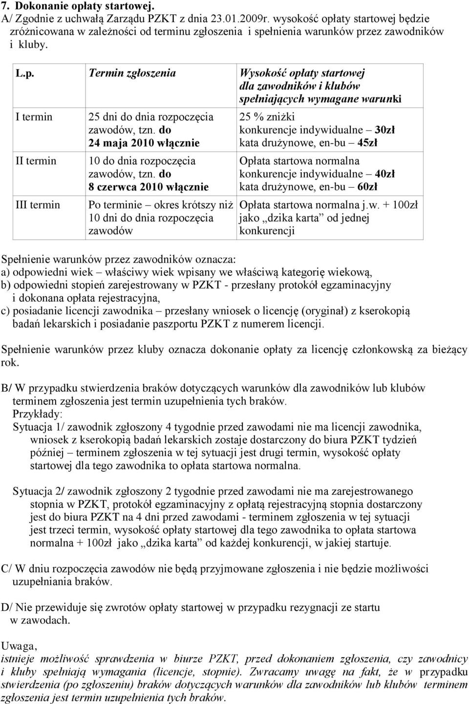 do 24 maja 2010 włącznie 10 do dnia rozpoczęcia zawodów, tzn.