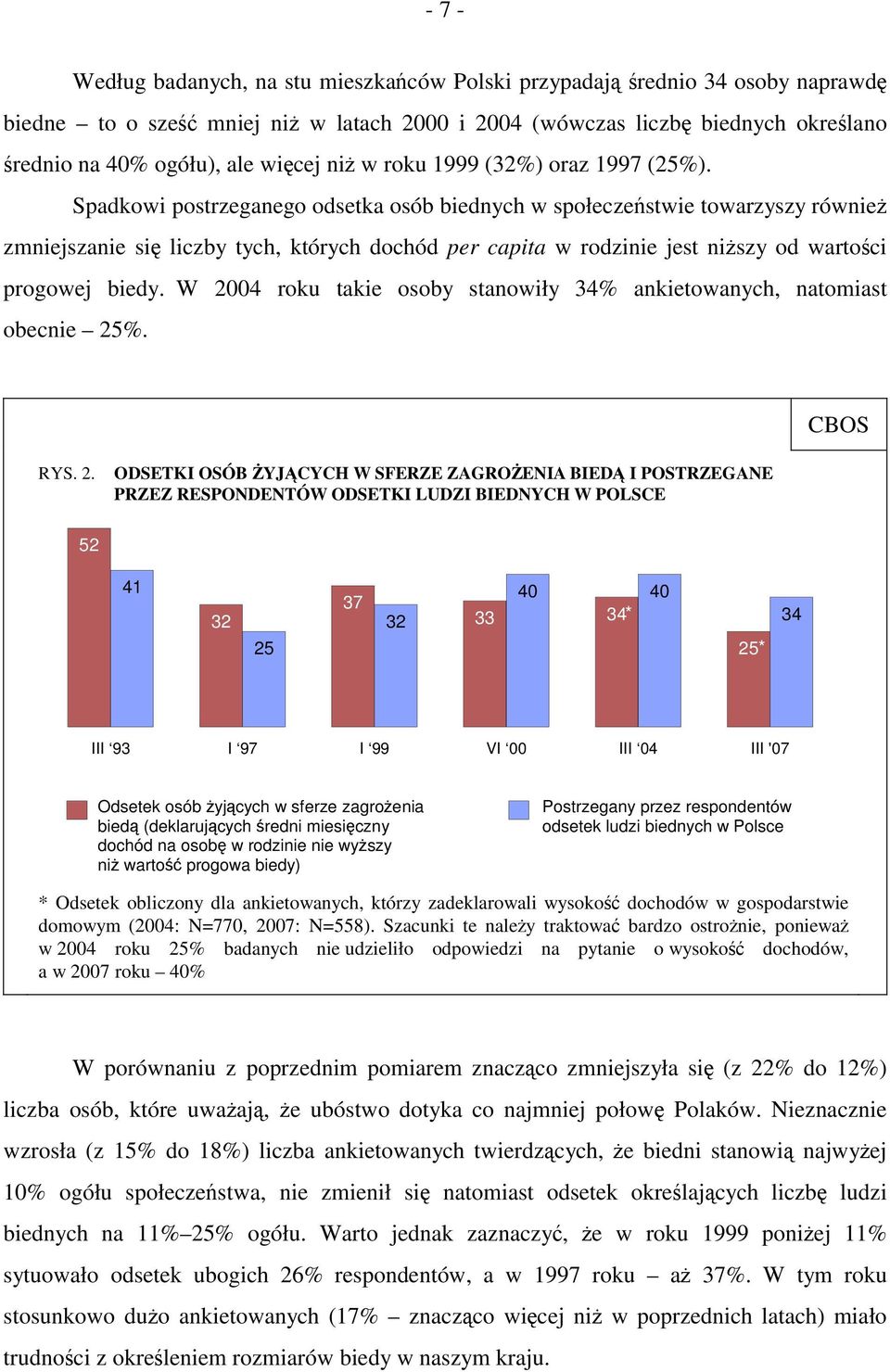 Spadkowi postrzeganego odsetka osób biednych w społeczeństwie towarzyszy również zmniejszanie się liczby tych, których dochód per capita w rodzinie jest niższy od wartości progowej biedy.