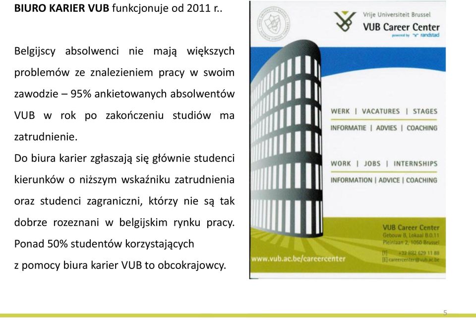 absolwentów VUB w rok po zakończeniu studiów ma zatrudnienie.