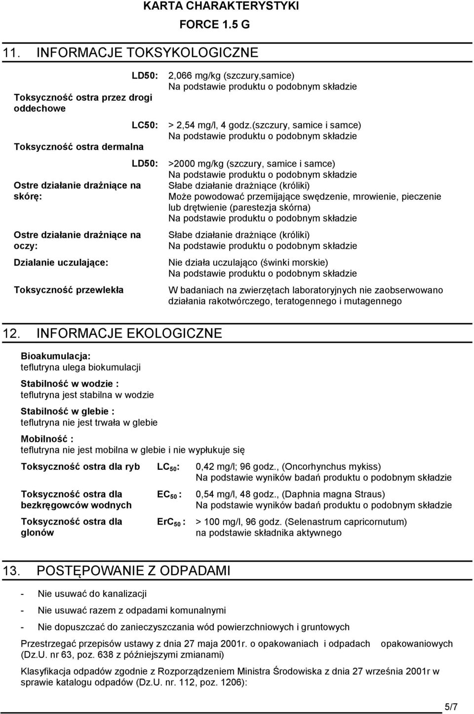 (szczury, samice i samce) >2000 mg/kg (szczury, samice i samce) Słabe działanie drażniące (króliki) Może powodować przemijające swędzenie, mrowienie, pieczenie lub drętwienie (parestezja skórna)