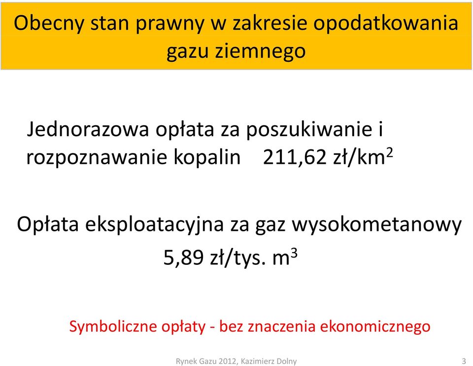 211,62 zł/km 2 Opłata eksploatacyjna za gaz wysokometanowy y