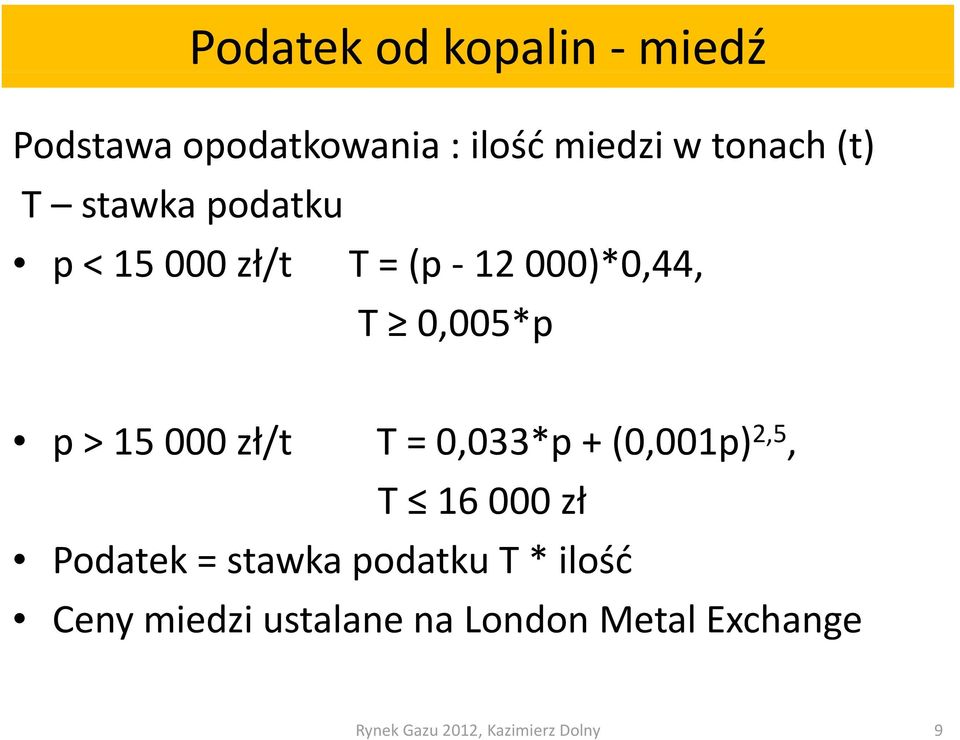 0,005*p p > 15 000 zł/t T = 0,033*p + (0,001p) 2,5, T 16 000 zł