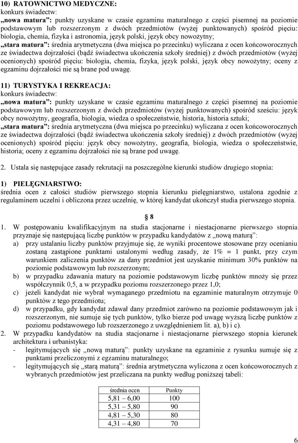 11) TURYSTYKA I REKREACJA: podstawowym lub rozszerzonym z dwóch przedmiotów (wyżej punktowanych) spośród sześciu: język obcy nowożytny, geografia, biologia, wiedza o społeczeństwie, historia,