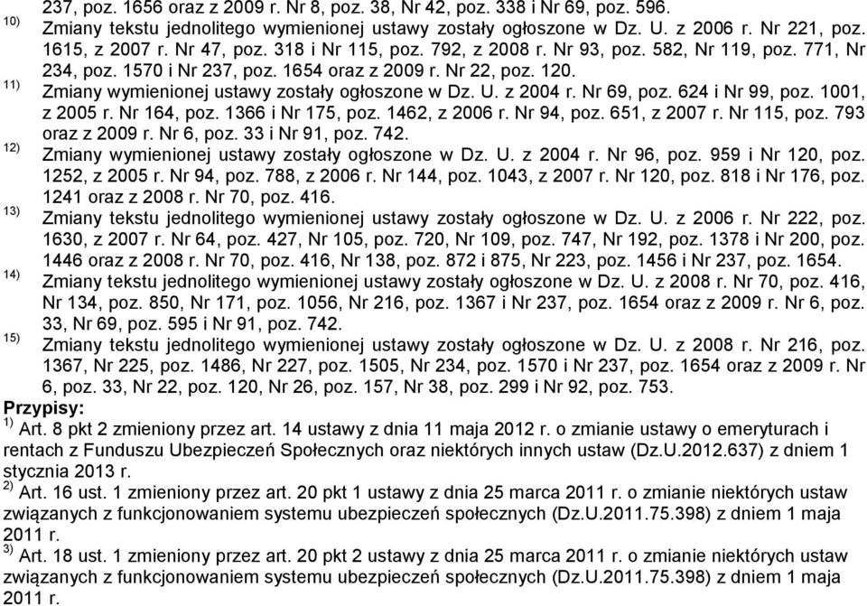 11) Zmiany wymienionej ustawy zostały ogłoszone w Dz. U. z 2004 r. Nr 69, poz. 624 i Nr 99, poz. 1001, z 2005 r. Nr 164, poz. 1366 i Nr 175, poz. 1462, z 2006 r. Nr 94, poz. 651, z 2007 r.