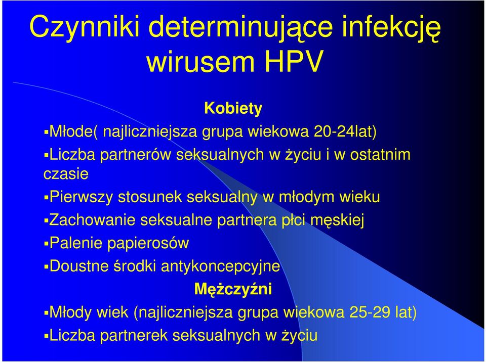 wieku Zachowanie seksualne partnera płci męskiej Palenie papierosów Doustne środki