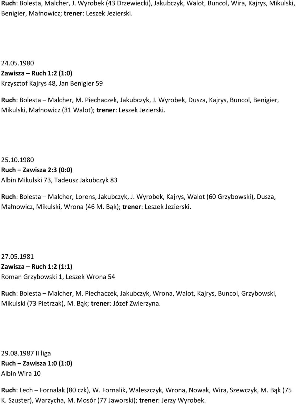 Wyrobek, Dusza, Kajrys, Buncol, Benigier, Mikulski, Małnowicz (31 Walot); trener: Leszek Jezierski. 25.10.