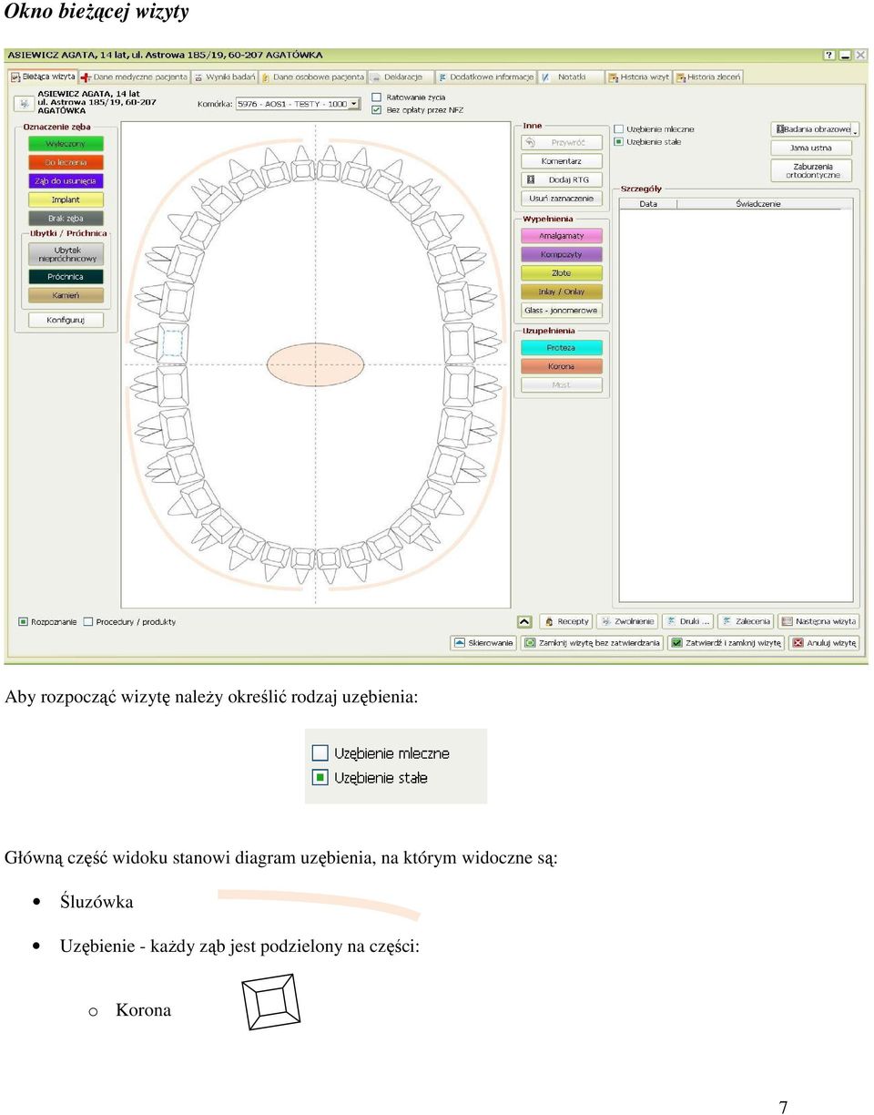 stanowi diagram uzębienia, na którym widoczne są: