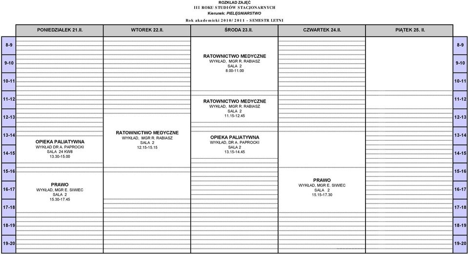 00 12.15-15.15 WYKŁAD, DR A. PAPROCKI 13.15-14.