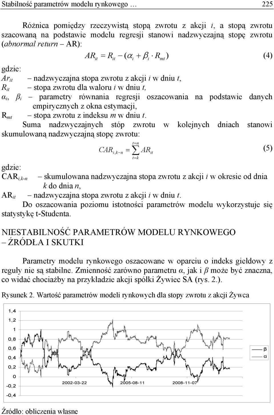 danych empirycznych z okna estymacji, R mt stopa zwrotu z indeksu m w dniu t.