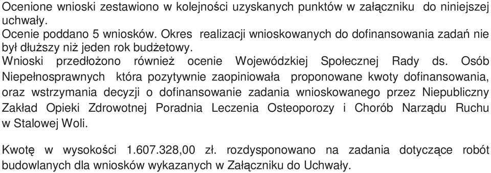 Osób Niepełnosprawnych która pozytywnie zaopiniowała proponowane kwoty dofinansowania, oraz wstrzymania decyzji o dofinansowanie zadania wnioskowanego przez Niepubliczny