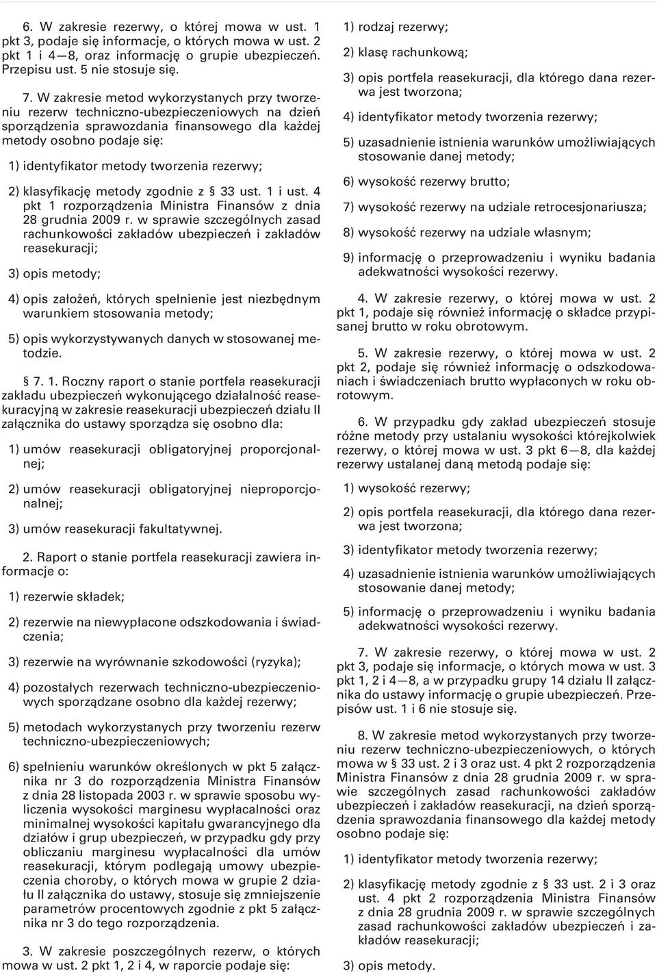 tworzenia rezerwy; 2) klasyfikację metody zgodnie z 33 ust. 1 i ust. 4 pkt 1 rozporządzenia Ministra Finansów z dnia 28 grudnia 2009 r.