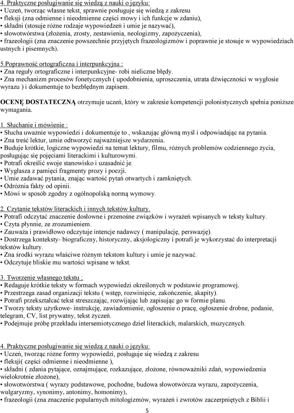 frazeologizmów i poprawnie je stosuje w wypowiedziach ustnych i pisemnych). 5.Poprawność ortograficzna i interpunkcyjna : Zna reguły ortograficzne i interpunkcyjne- robi nieliczne błędy.